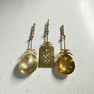 Vintage forged, brass Pineapple Design Spoon and spatula serving set.
